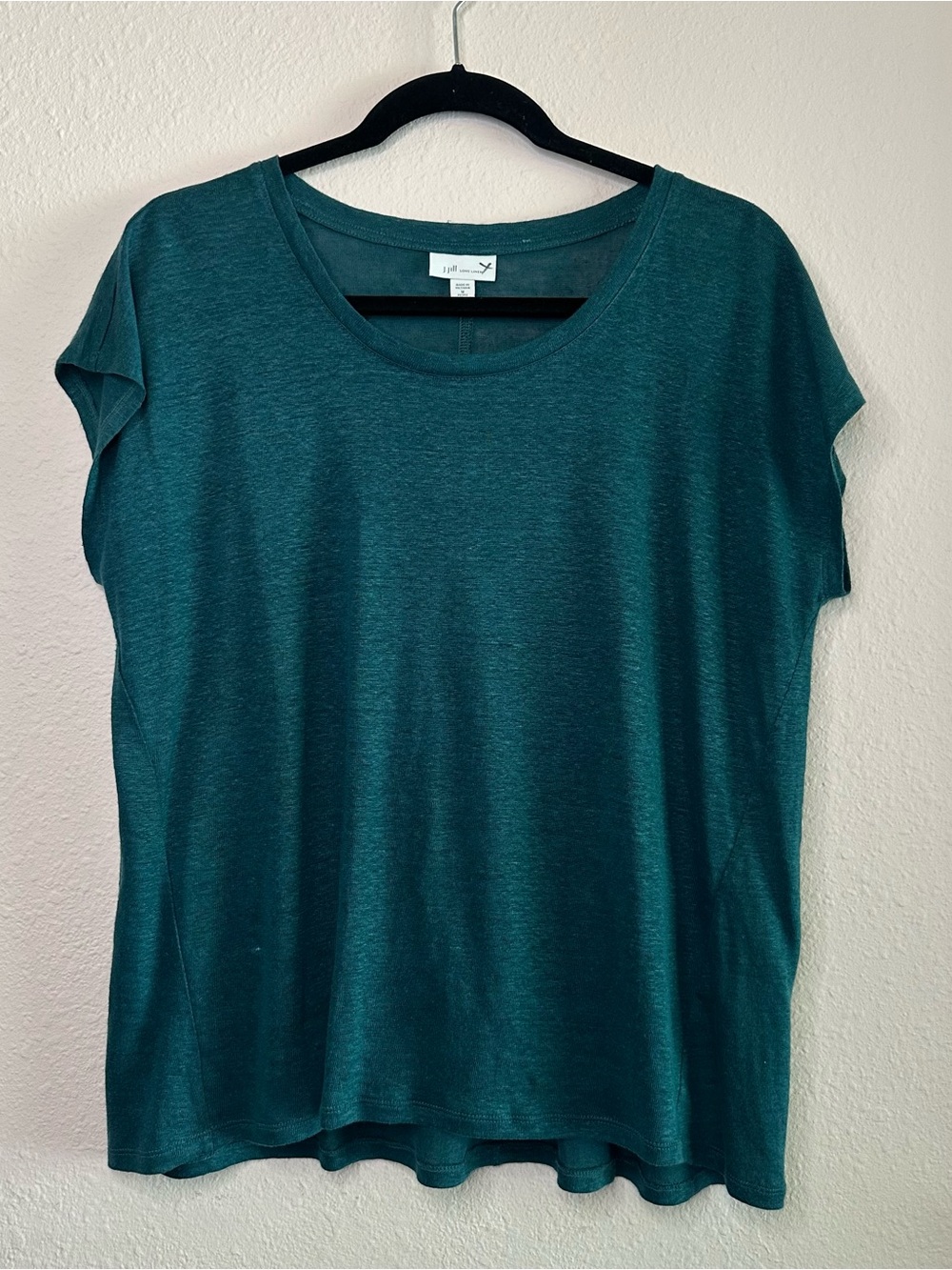 J. Jill Teal Short Sleeve Scoop Neck Linen Tee Medium